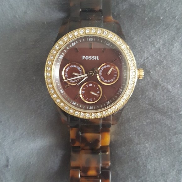 FOSSIL TORTOISESHELL-TONE RESIN WATCH NWOB